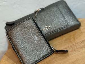 Coach Metallic Pebble Leather Wallet and Card Case Set in Gunmetal